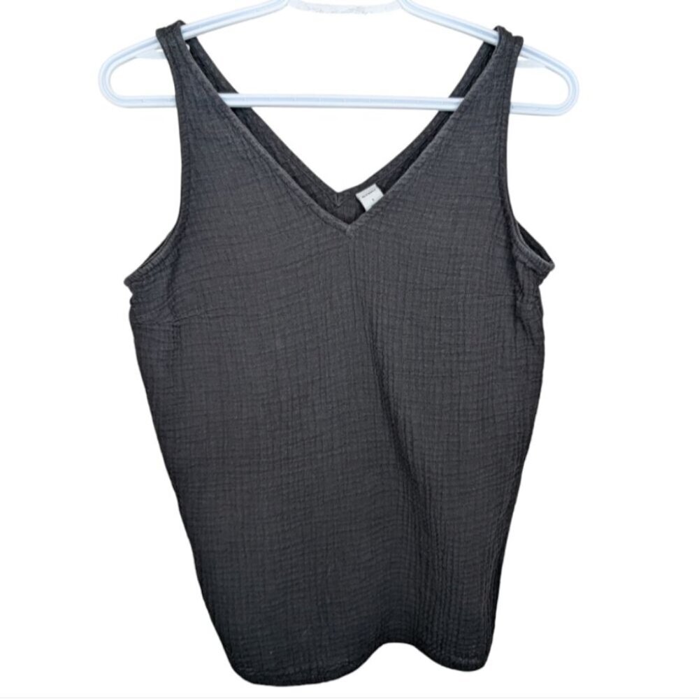 Old Navy Black Gauze Cotton Double V Neck Sleeveless Tank Top Women Small